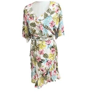 Rinascimento Italy tropical floral mini wrap dress M